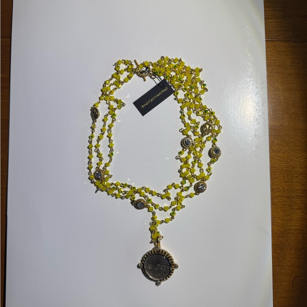 Virgins Saints & Angels Magdalena Chartreuse Crystal Necklace with Zia Medallion - Picture 6 of 10